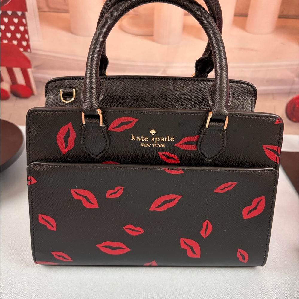 Kate Spade Black Satchel with Red Lips